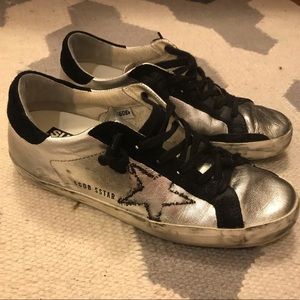 Golden Goose Silver/Black Superstar Sneakers